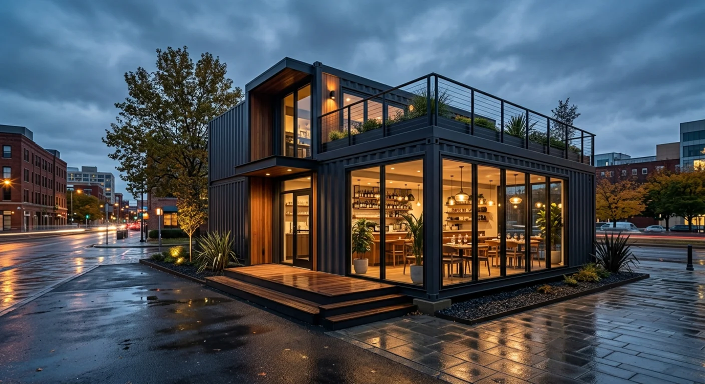 Prefabricated modular restaurant container exterior