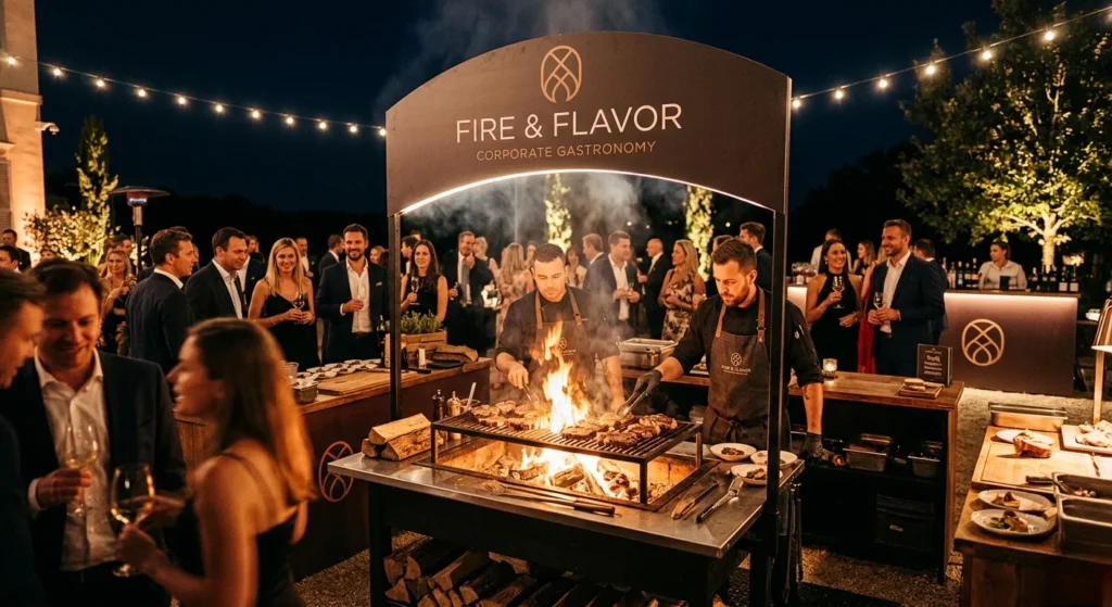 Experiential brand activation food events showcasing live fire spectacles for corporate clients