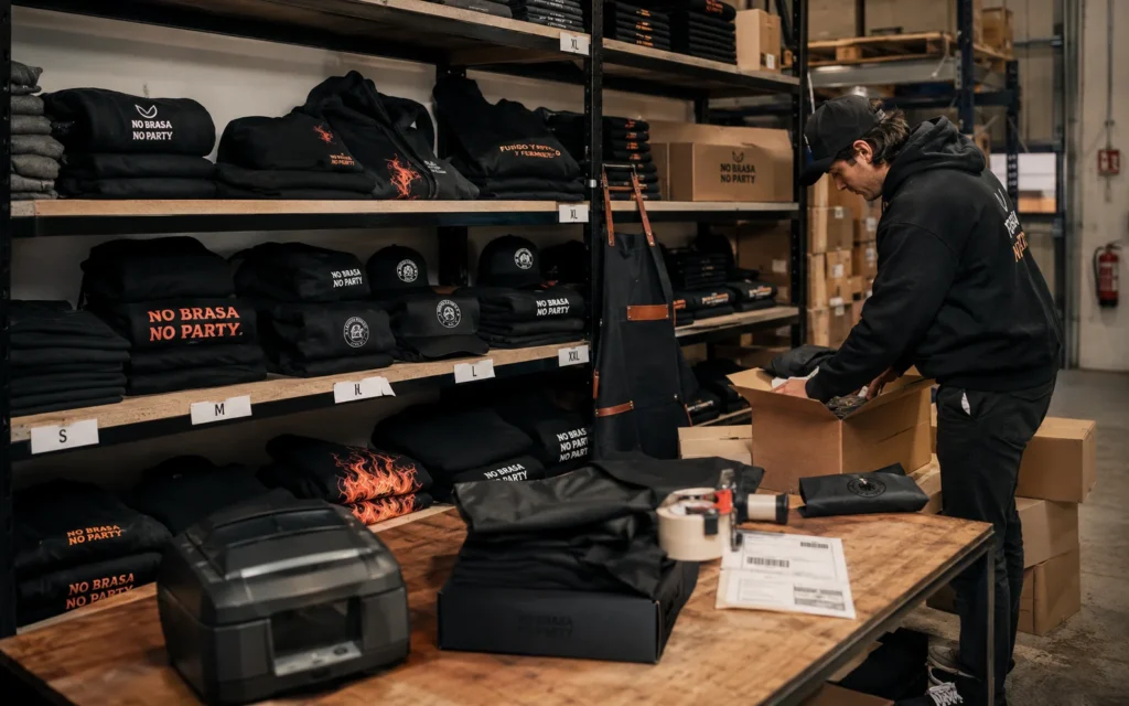 Bold graphic designs of BBQ lifestyle clothing and grill culture merchandise