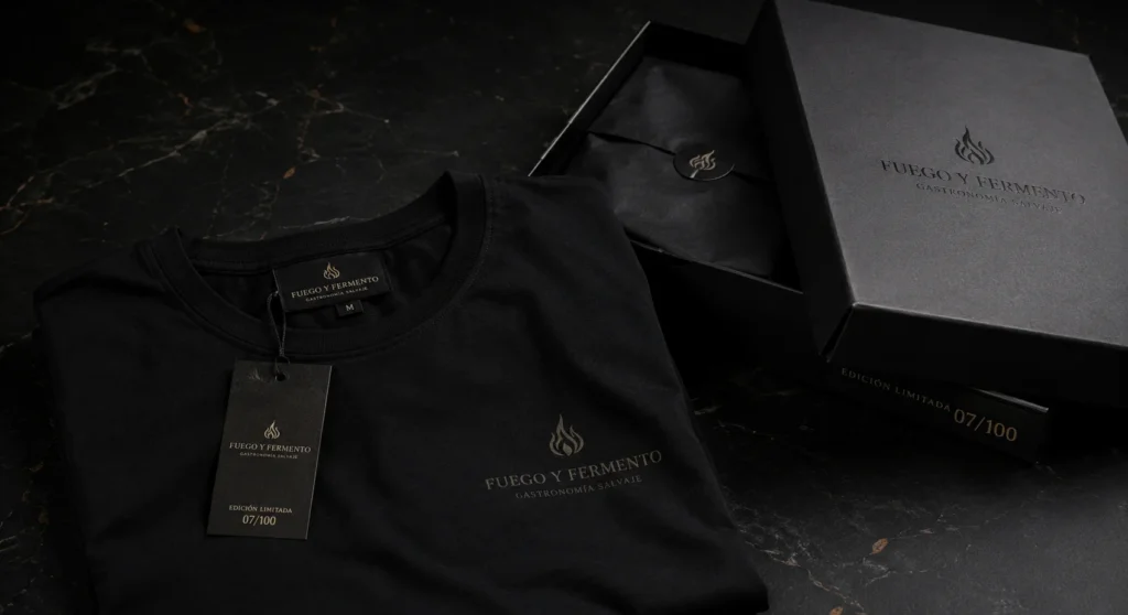 Limited edition packaging and premium apparel drops by the Fuego y Fermento fire cooking merchandise line